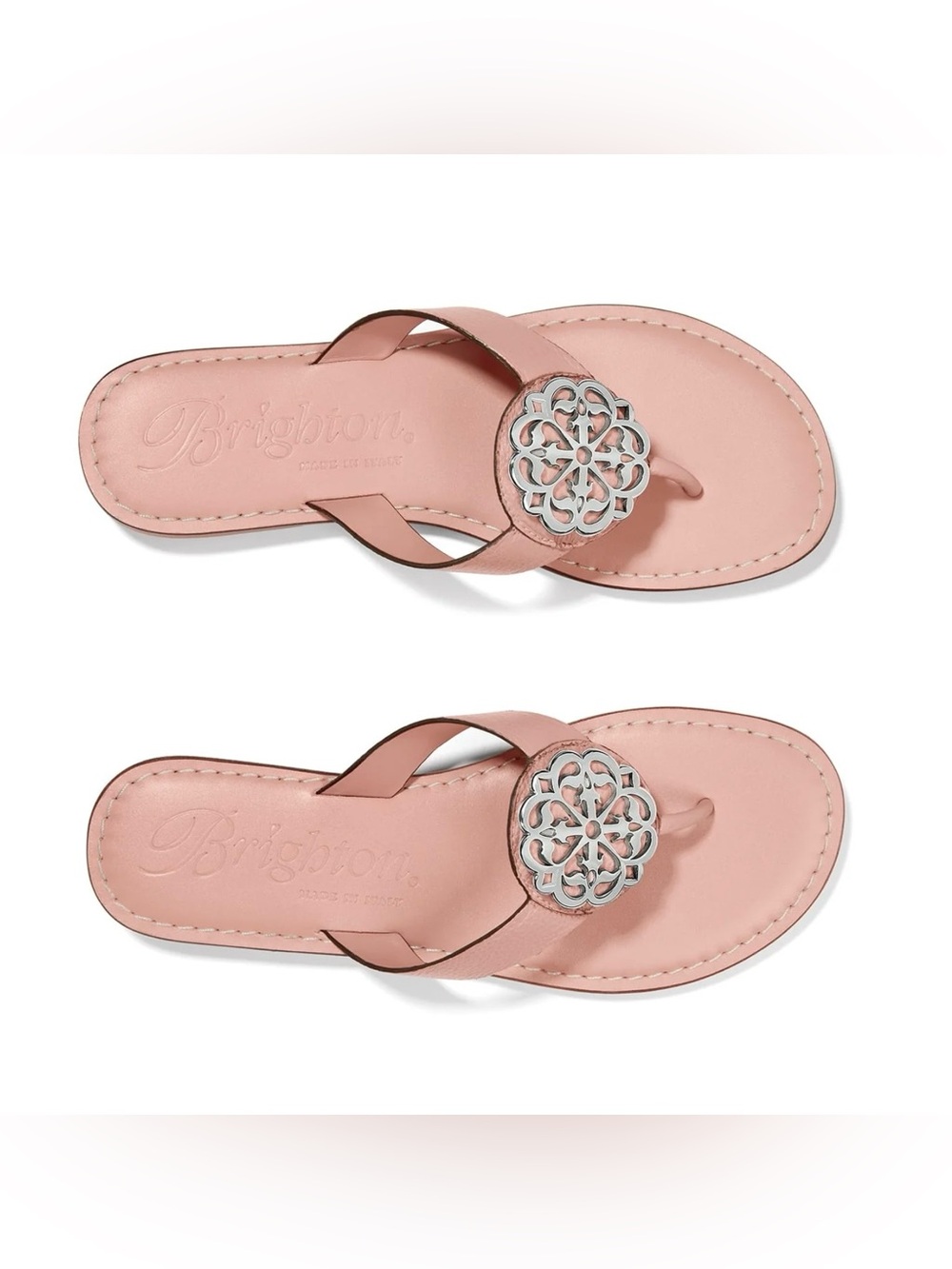 Brighton Blush Pink Alice Leather Thong Sandals with Silver Filigree cod CJ-02
